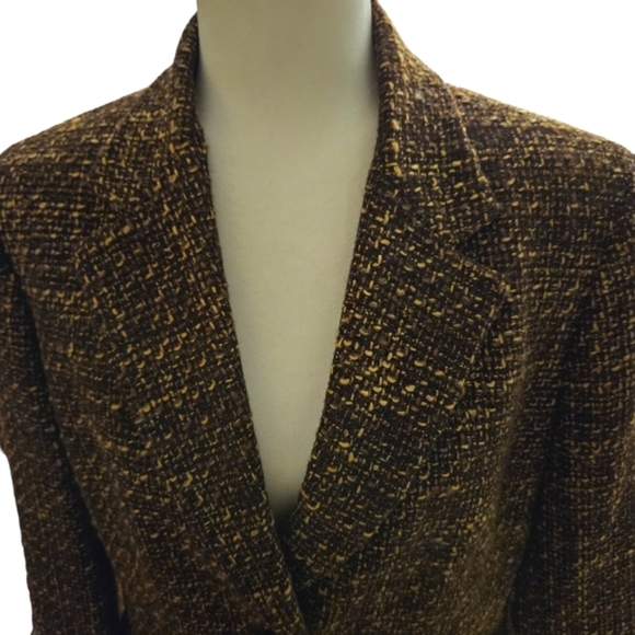Jones New York brown and cream jacket blazer wool blend 1-button snap closure 12 - Picture 6 of 15